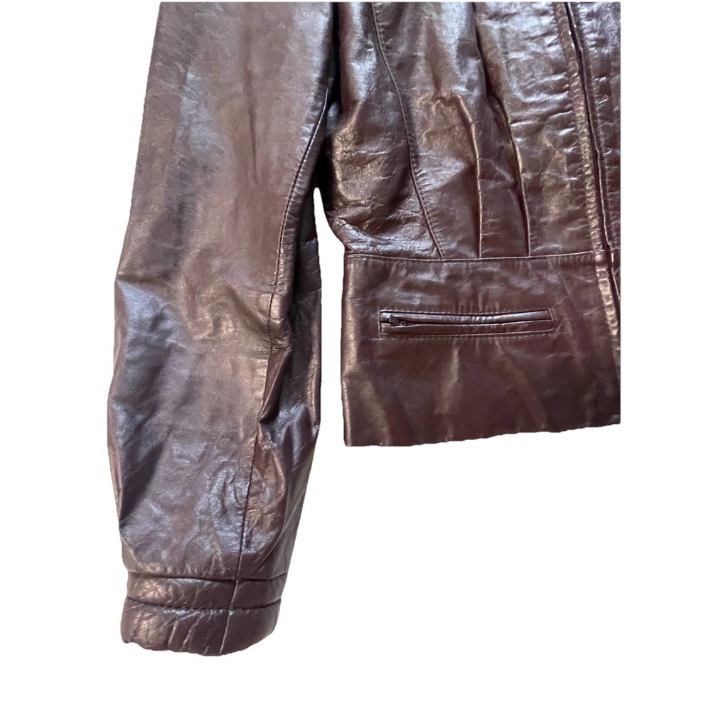 Vintage Berman's Maroon Leather Jacket Women's Sz 12 M/L Puff Shoulder Fitted - Picture 3 of 11